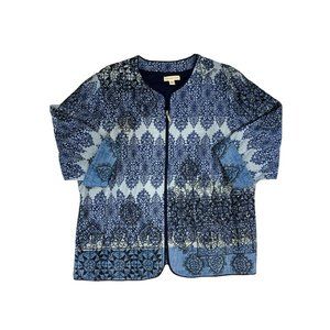 Coldwater Creek Womens Printed Jacket Size 24 Lightweight Blue Embroidered Zip